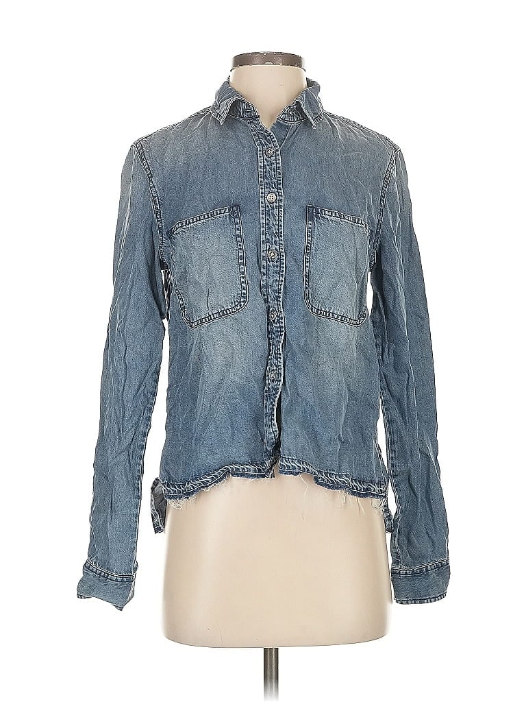 Pre-owned 7 For All Mankind Long Sleeve Button Down Shirt In Blue