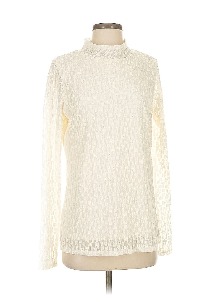 Pre-owned Peace Love World Long Sleeve Top Ivory Turtleneck Tops In White