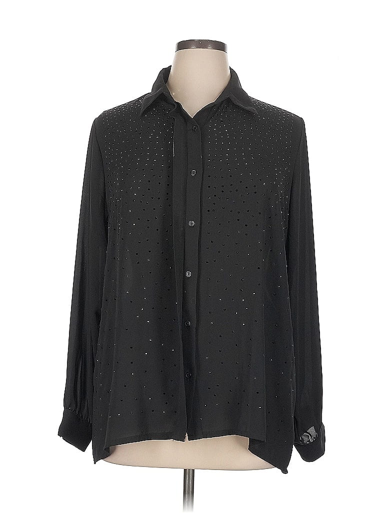 Pre-owned Roz & Ali Long Sleeve Blouse In Black