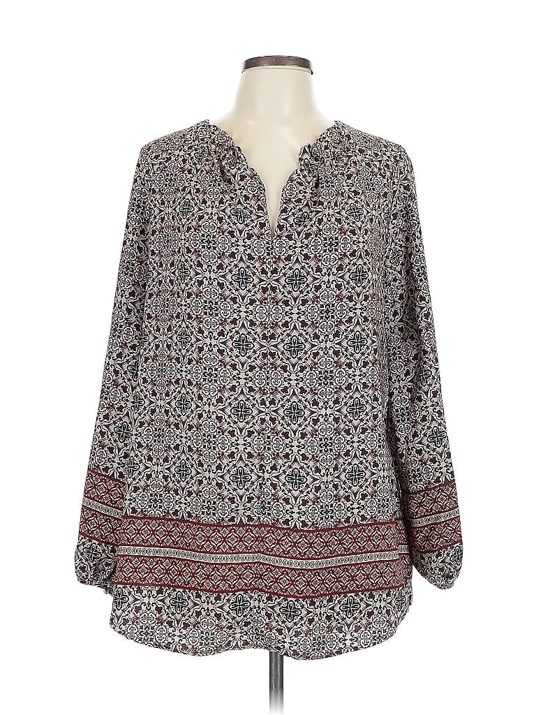 Pre-owned Pleione Long Sleeve Blouse In Gray