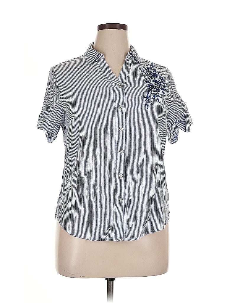 Pre-owned Allison Daley Short Sleeve Button Down Shirt In Blue