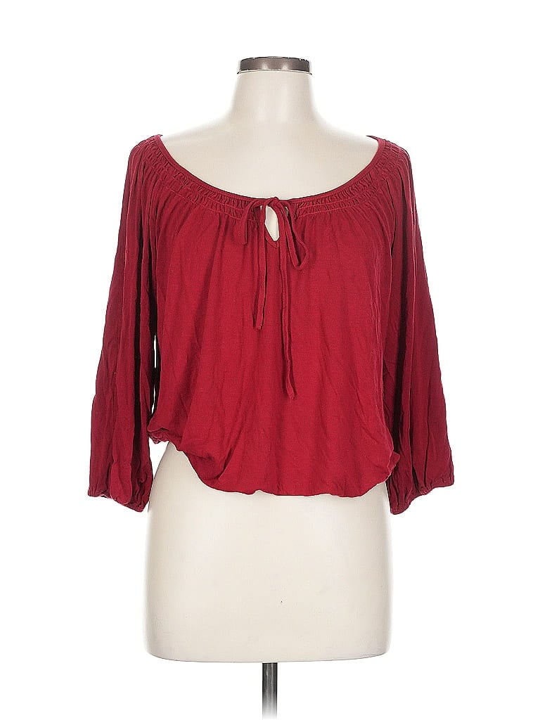 Pre-owned Max Studio 3/4 Sleeve T-shirt In Burgundy