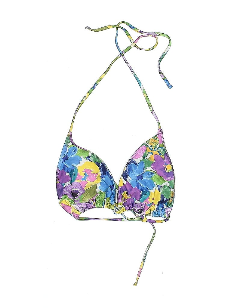 Pre-owned Unbranded Swimsuit Top Purple Tropical Pattern Swimwear