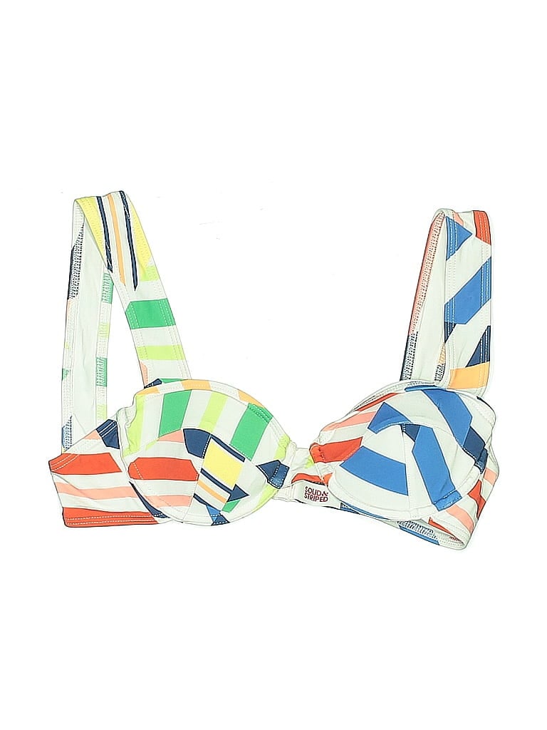 Pre-owned Solid & Striped Swimsuit Top White Graphic Pattern Swimwear