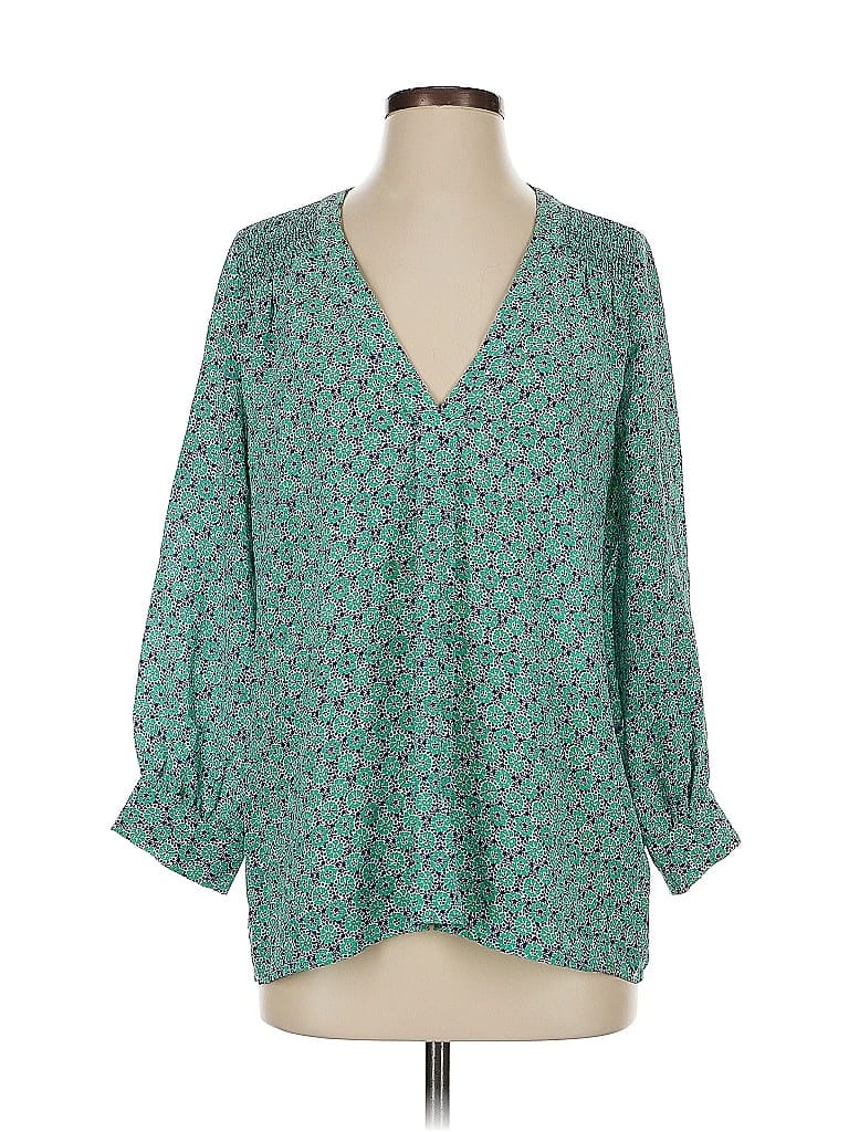 Click to view more detailed imagery on our partner's website Pre-owned Joie 3/4 Sleeve Silk Top Teal V Neck Tops In Blue