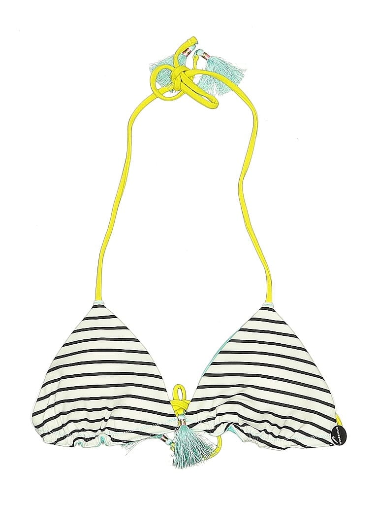 Pre-owned Victoria's Secret Swimsuit Top Yellow Stripes Pattern Swimwear
