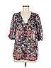 Skies Are Blue 100% Polyester Floral Black Blue 3/4 Sleeve Blouse Size M - photo 1