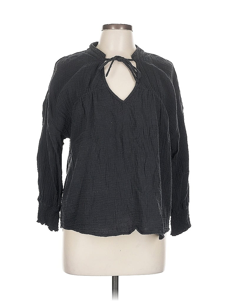 Pre-owned Evereve Long Sleeve Blouse In Gray