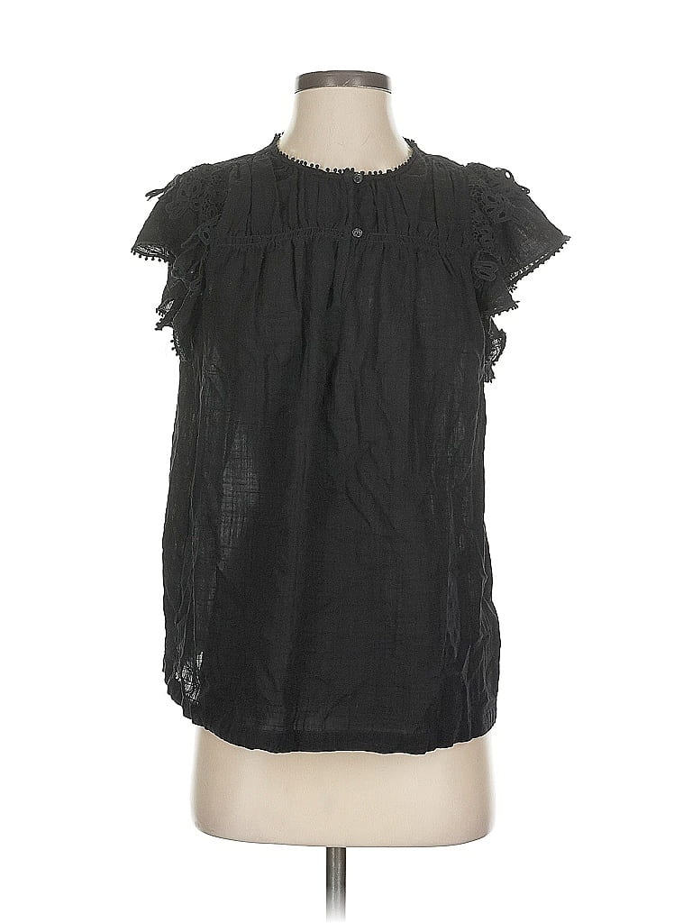 Pre-owned Max Studio Short Sleeve Blouse In Black