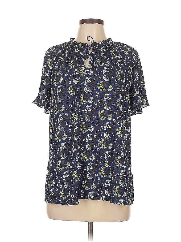 Pre-owned Liz Claiborne Career Short Sleeve Blouse In Blue