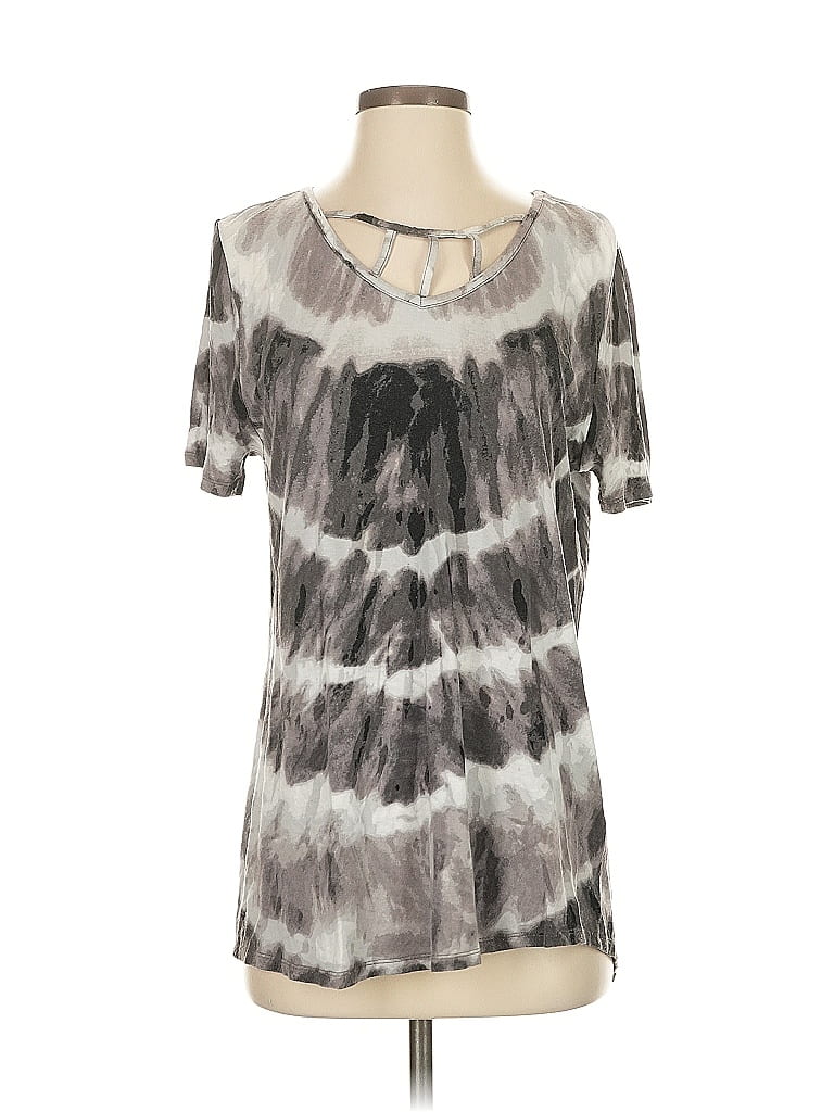 Pre-owned C Established 1946 Short Sleeve Top Gray Tie-dye Pattern Keyhole Neckline Tops