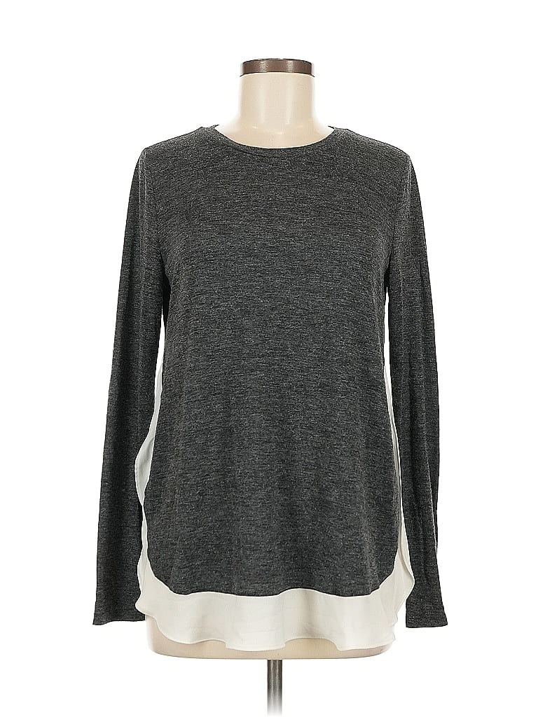 Pre-owned Ann Taylor Loft Long Sleeve Top Gray Crew Neck Tops