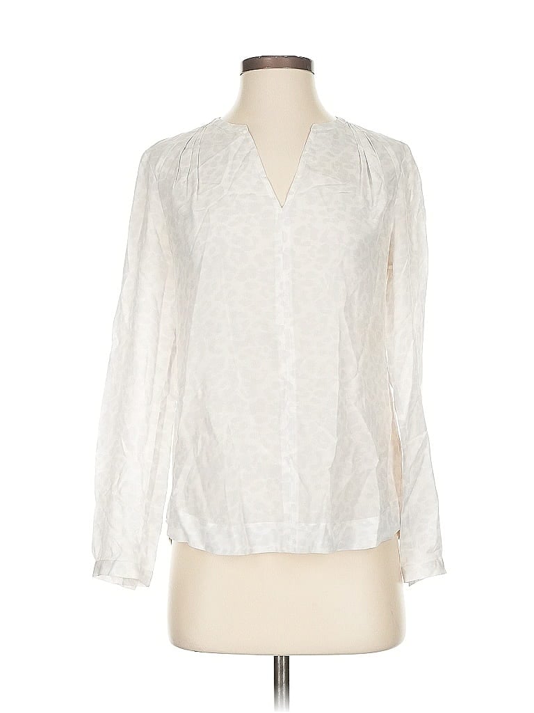 Pre-owned Rebecca Taylor Long Sleeve Silk Top Ivory Plunge Neckline Tops In White