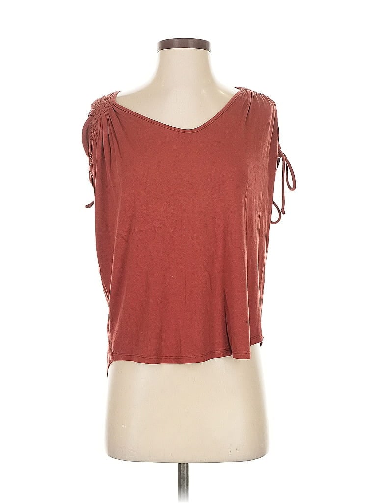 Pre-owned Amadi Short Sleeve Top Burgundy Scoop Neck Tops