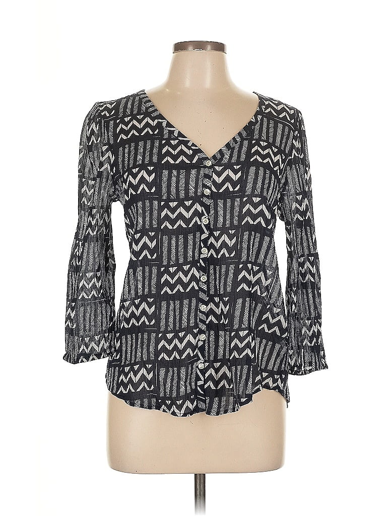 Click to view more detailed imagery on our partner's website Pre-owned John Robshaw For Lucky 3/4 Sleeve Blouse In Gray