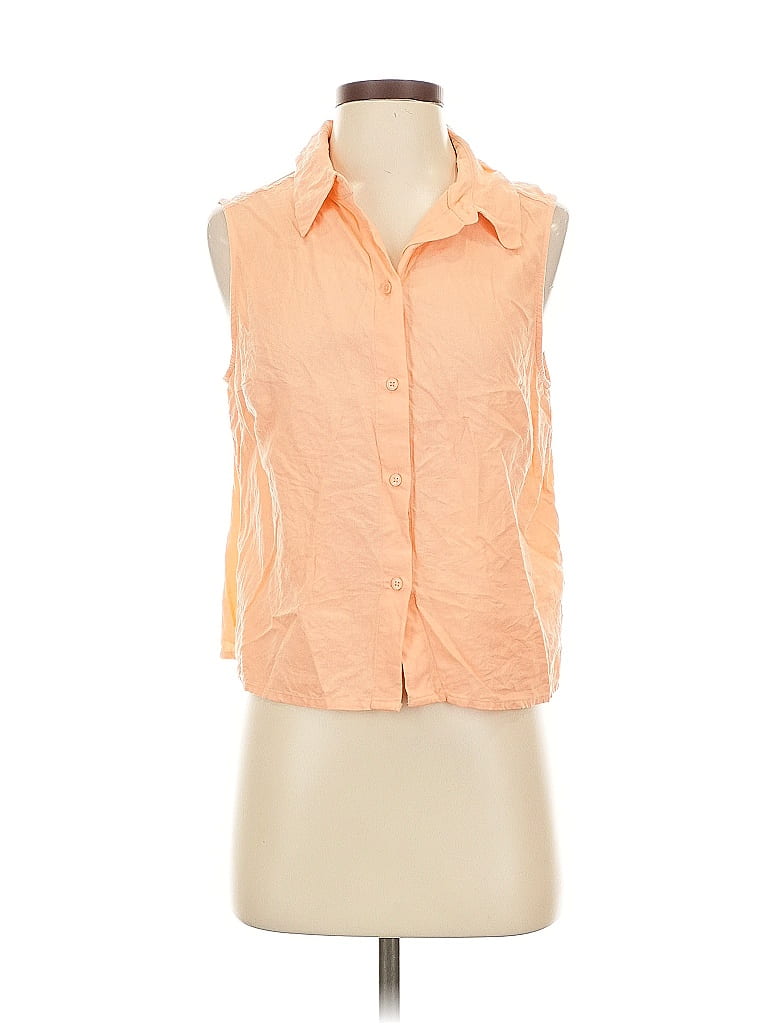Pre-owned Express Sleeveless Button Down Shirt In Orange