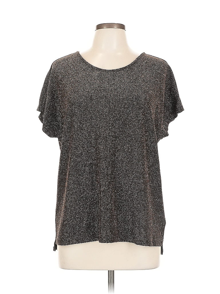Pre-owned Simply Styled Short Sleeve Top Gray Metallic Pattern Cold Shoulder Neckline Tops