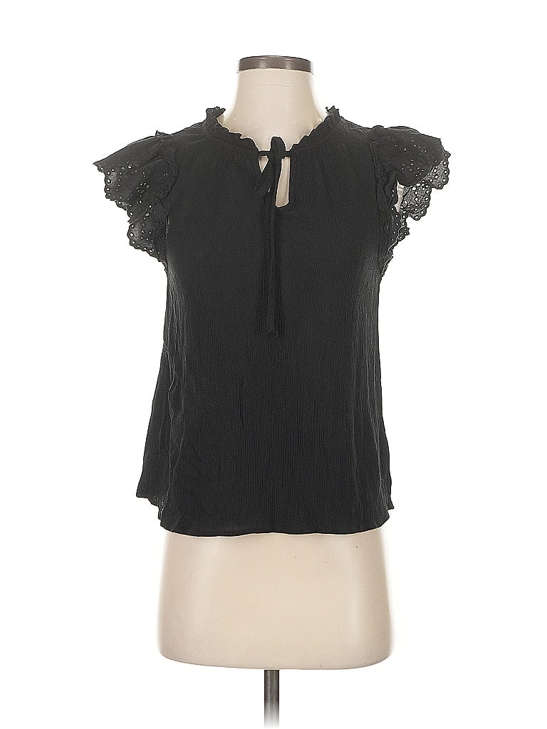 Pre-owned Blue Rain Short Sleeve Blouse In Black