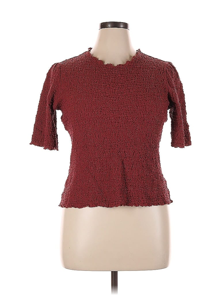 Pre-owned Status By Chenault Short Sleeve Turtleneck In Burgundy