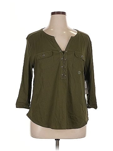 Soho JEANS NEW YORK & COMPANY 3/4 Sleeve Button-Down Shirt (view 1)