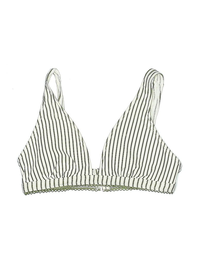 Pre-owned Splendid Swimsuit Top Ivory Stripes Pattern Swimwear In White