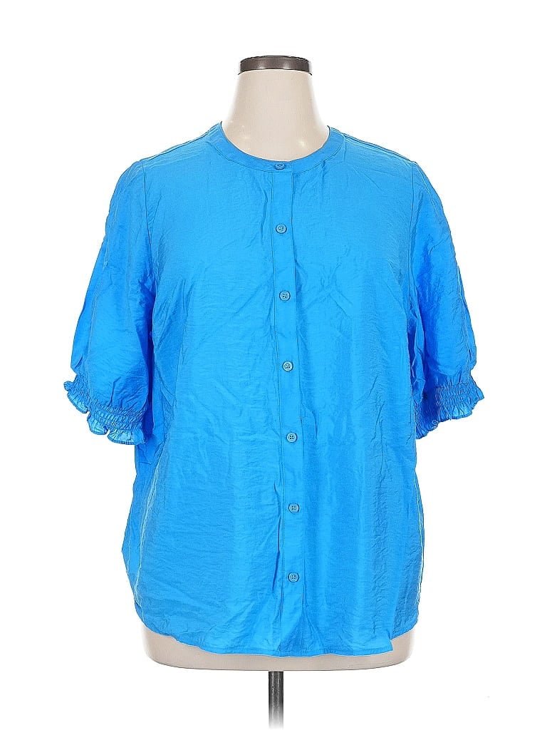 Pre-owned Croft & Barrow 3/4 Sleeve Button Down Shirt In Blue