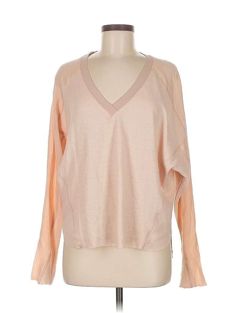 Pre-owned Papermoon Long Sleeve Top Tan V Neck Tops In Brown