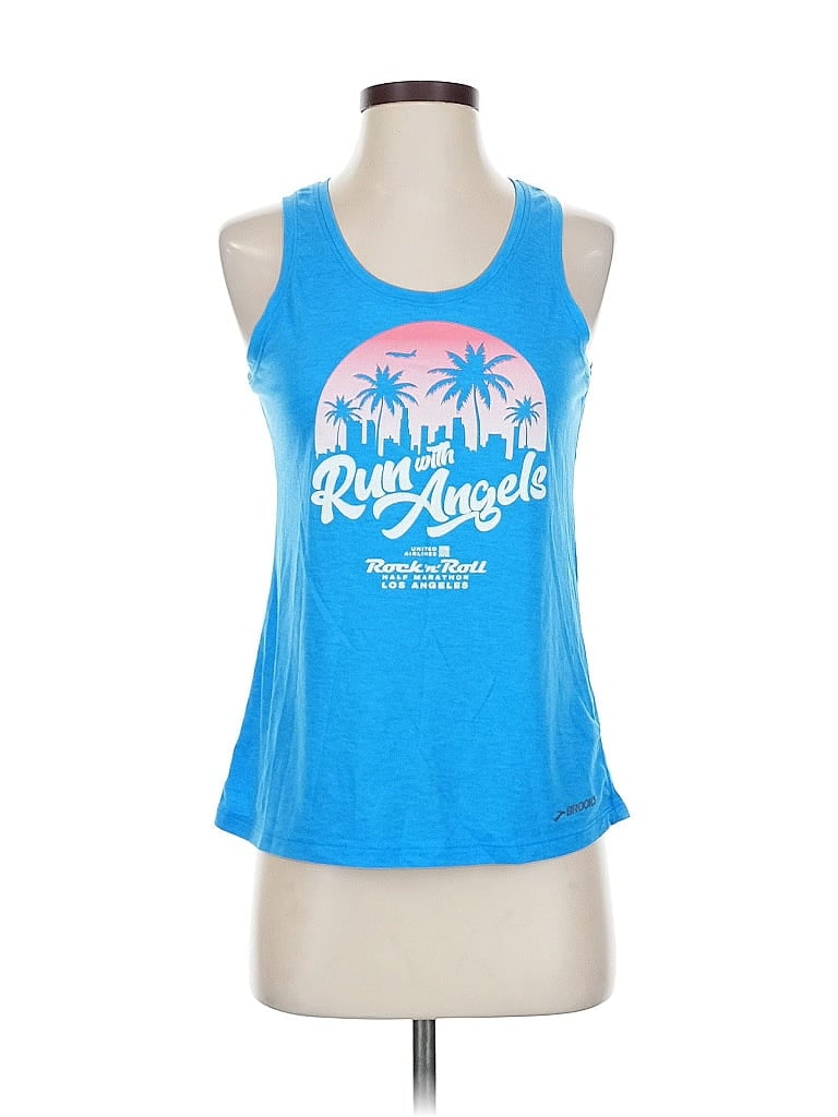 Pre-owned Brooks Tank Top Blue Halter Neckline Tops