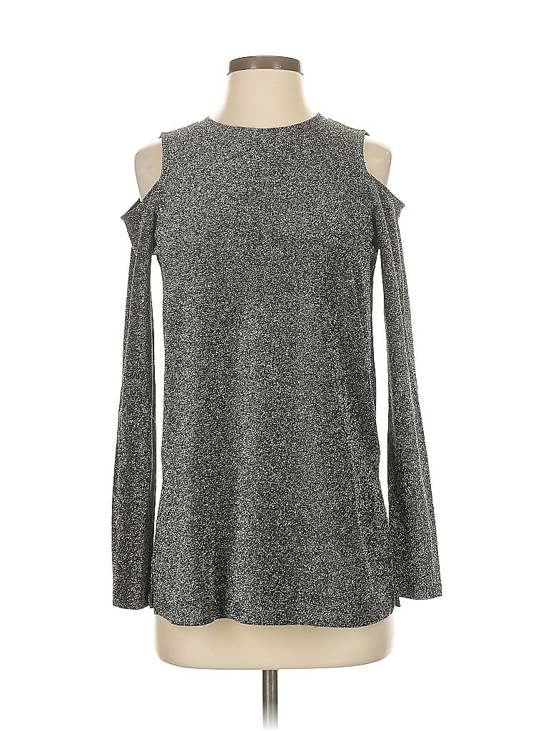 Pre-owned Michael Michael Kors Long Sleeve Top Gray Cold Shoulder Neckline Tops