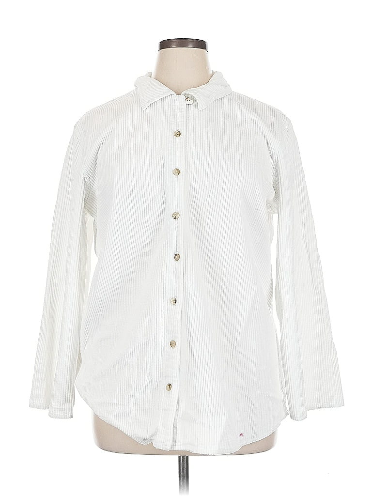 Pre-owned Jjill Long Sleeve Button Down Shirt In White