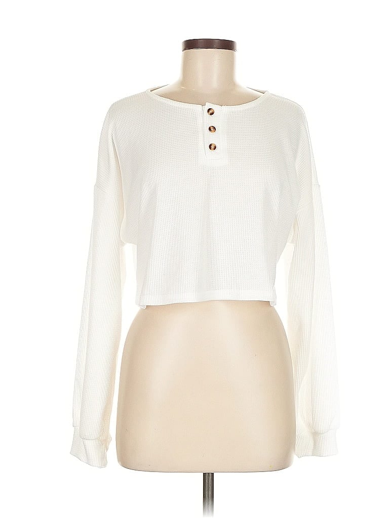 Pre-owned Shein Long Sleeve Henley Shirt In White