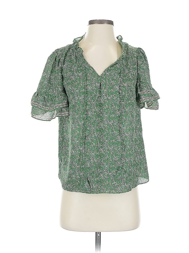 Pre-owned Max Studio Short Sleeve Blouse In Green