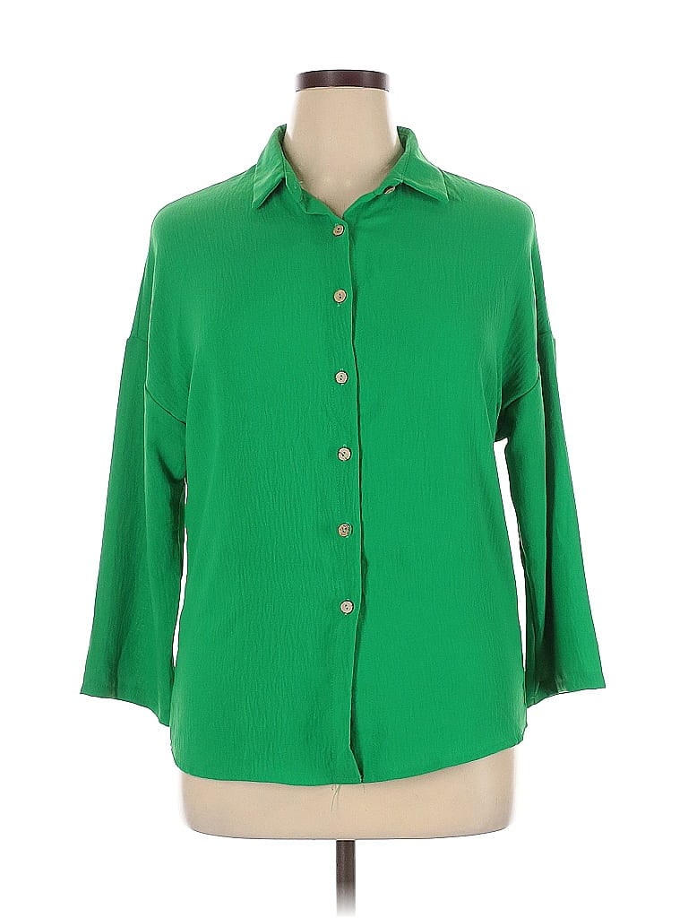 Pre-owned Unbranded 3/4 Sleeve Button Down Shirt In Green