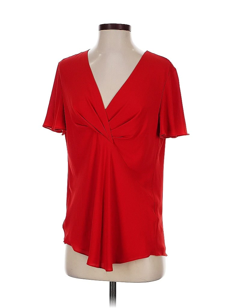 Pre-owned White House Black Market Short Sleeve Blouse In Red