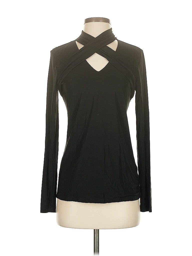 Pre-owned Inc International Concepts Long Sleeve Top Black Keyhole Neckline Tops