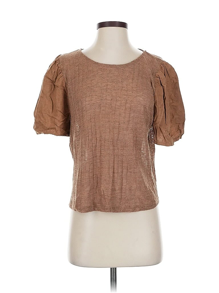 Pre-owned Mng Short Sleeve Top Brown Square Neckline Tops