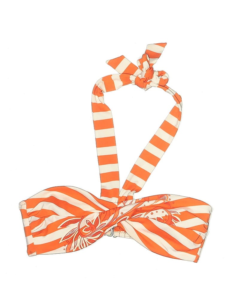 Pre-owned Becca By Rebecca Virtue Swimsuit Top Orange Stripes Pattern Swimwear