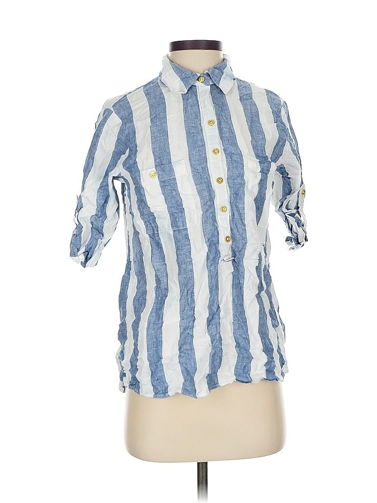 Pre-owned Ellen Tracy Short Sleeve Button Down Shirt In Blue