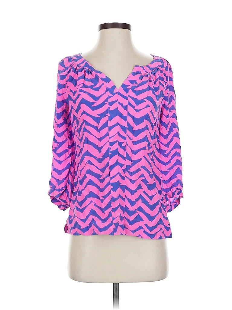 Click to view more detailed imagery on our partner's website Pre-owned Lilly Pulitzer 3/4 Sleeve Silk Top Pink Sweetheart Neckline Tops