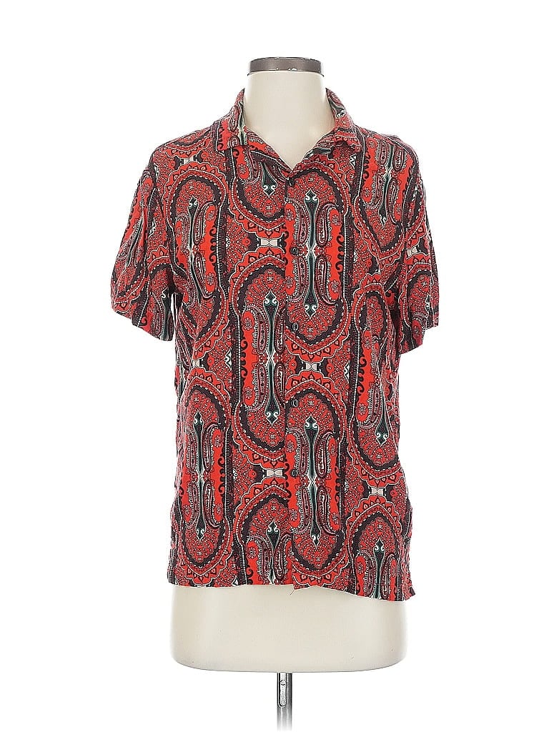 Pre-owned Denim And Flower Short Sleeve Blouse In Red