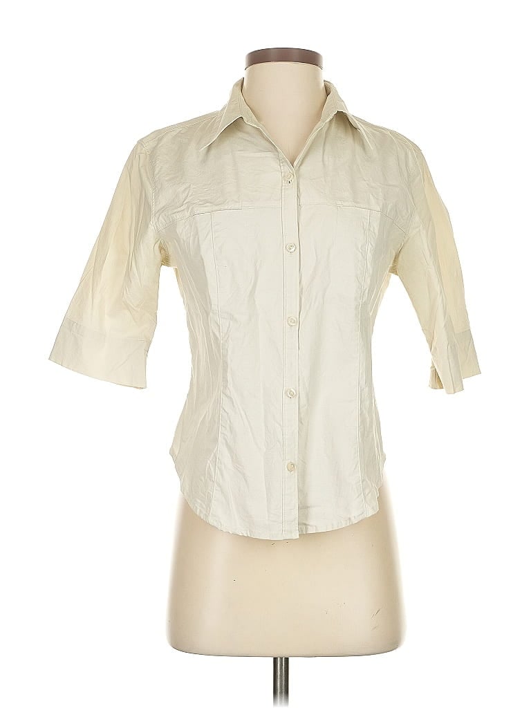 Pre-owned Express 3/4 Sleeve Button Down Shirt In White