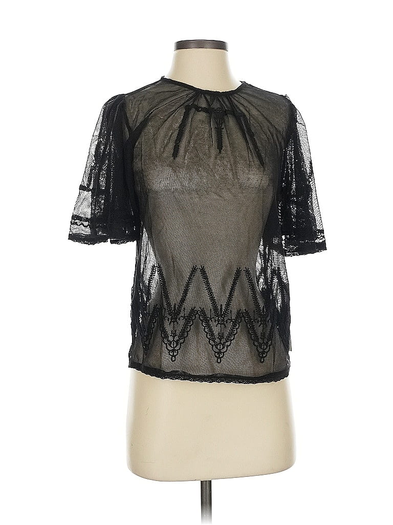 Pre-owned St. Roche Short Sleeve Top Black Mock Neckline Tops