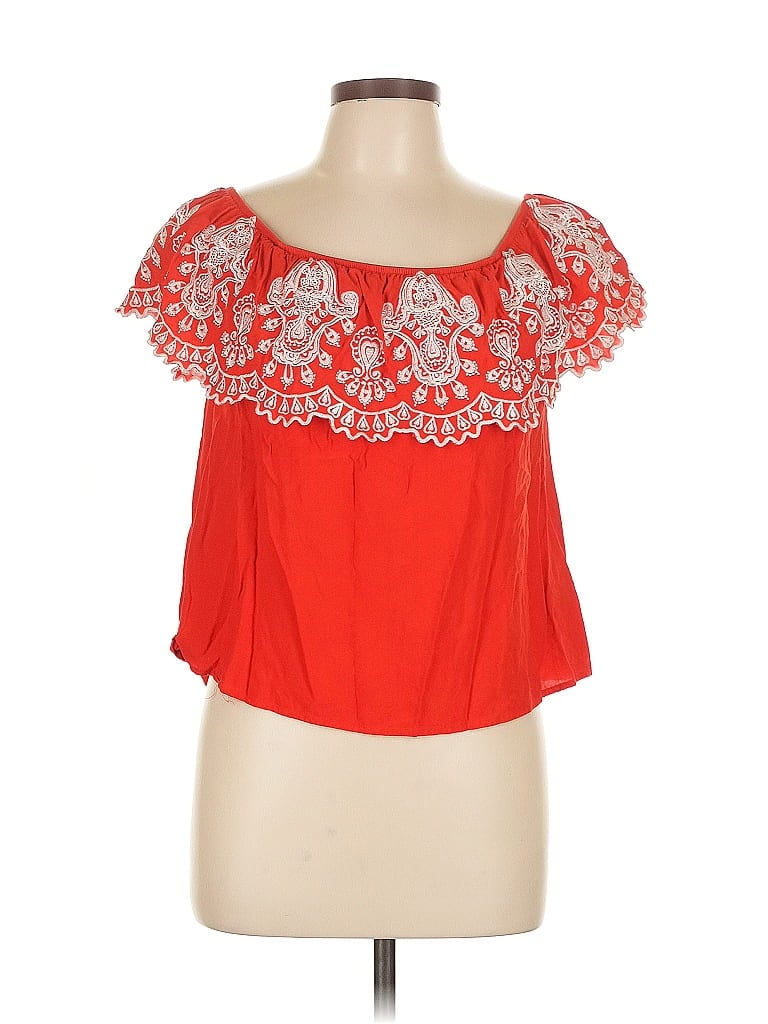 Pre-owned Blue Rain Short Sleeve Top Red Sweetheart Neckline Tops