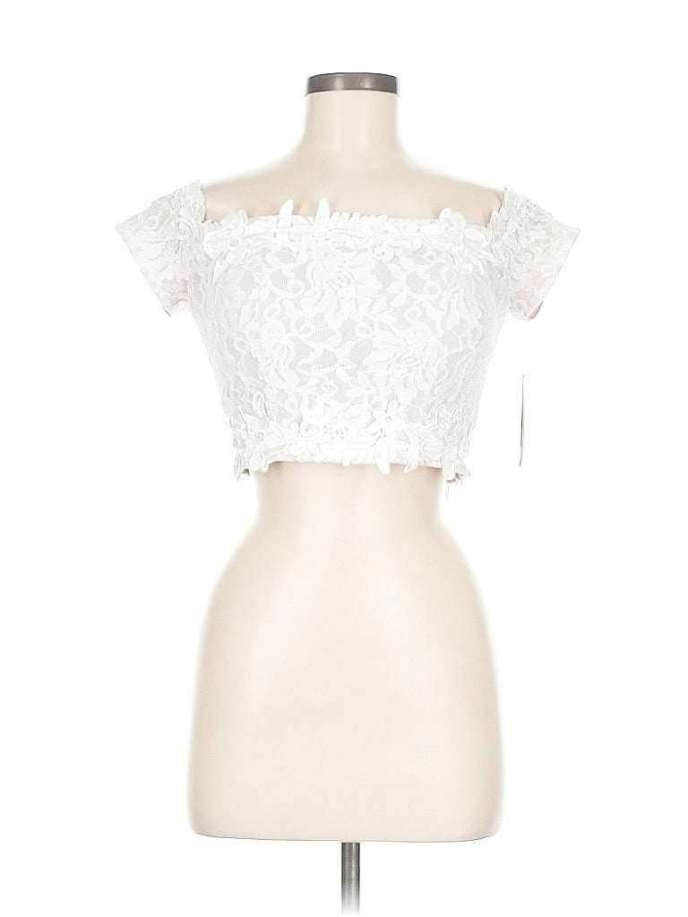 Sequin Hearts Short Sleeve Top White Strapless Neckline Tops In White