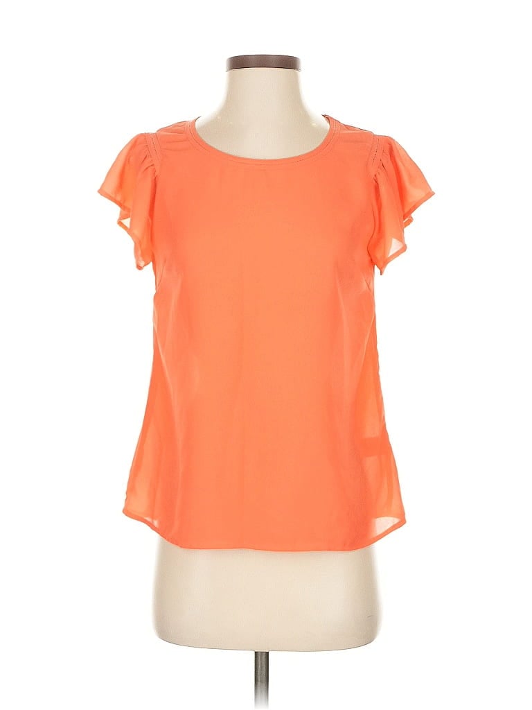 Pre-owned Skies Are Blue Short Sleeve Top Orange Keyhole Neckline Tops