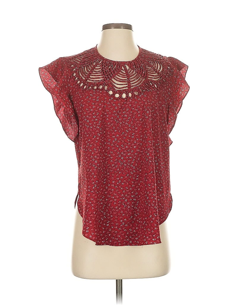 Pre-owned Ranna Gill Short Sleeve Blouse In Burgundy