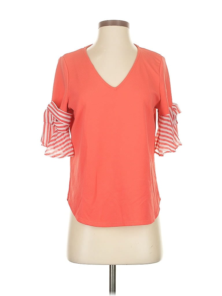 Pre-owned 7th Avenue Design Studio New York & Company Short Sleeve Top Orange V Neck Tops