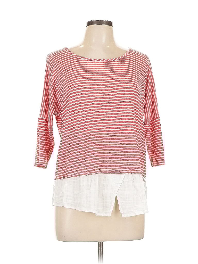 Pre-owned Bobeau 3/4 Sleeve Top Red Boatneck Tops