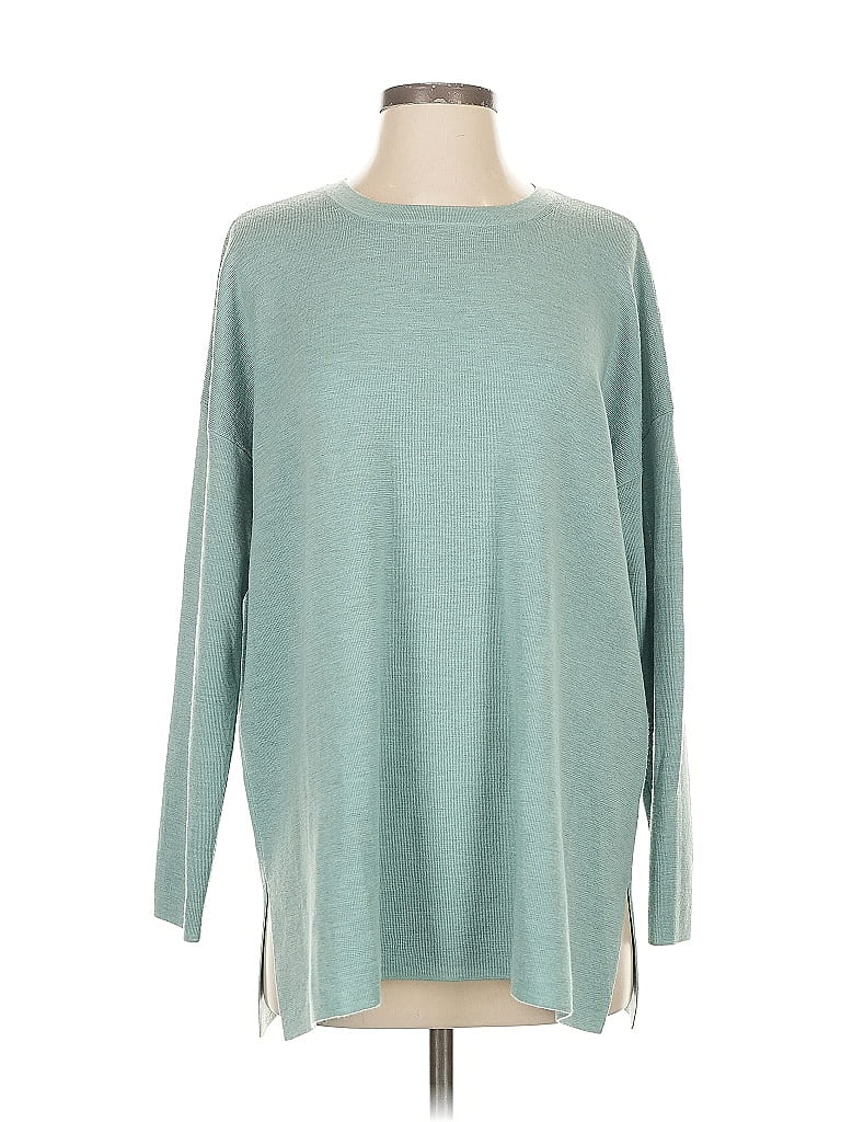 Pre-owned Eileen Fisher Wool Pullover Sweater In Blue