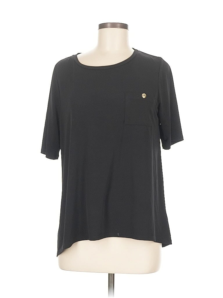 Pre-owned Ellen Tracy Short Sleeve Top Black Crew Neck Tops